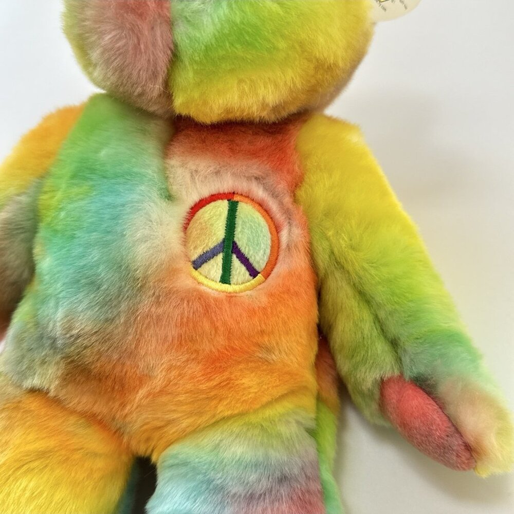 Peace Teddy Bear Tie Dye 1999 Embroidered Emblem 14" Vtg TY Beanie Buddy - Picture 5 of 9